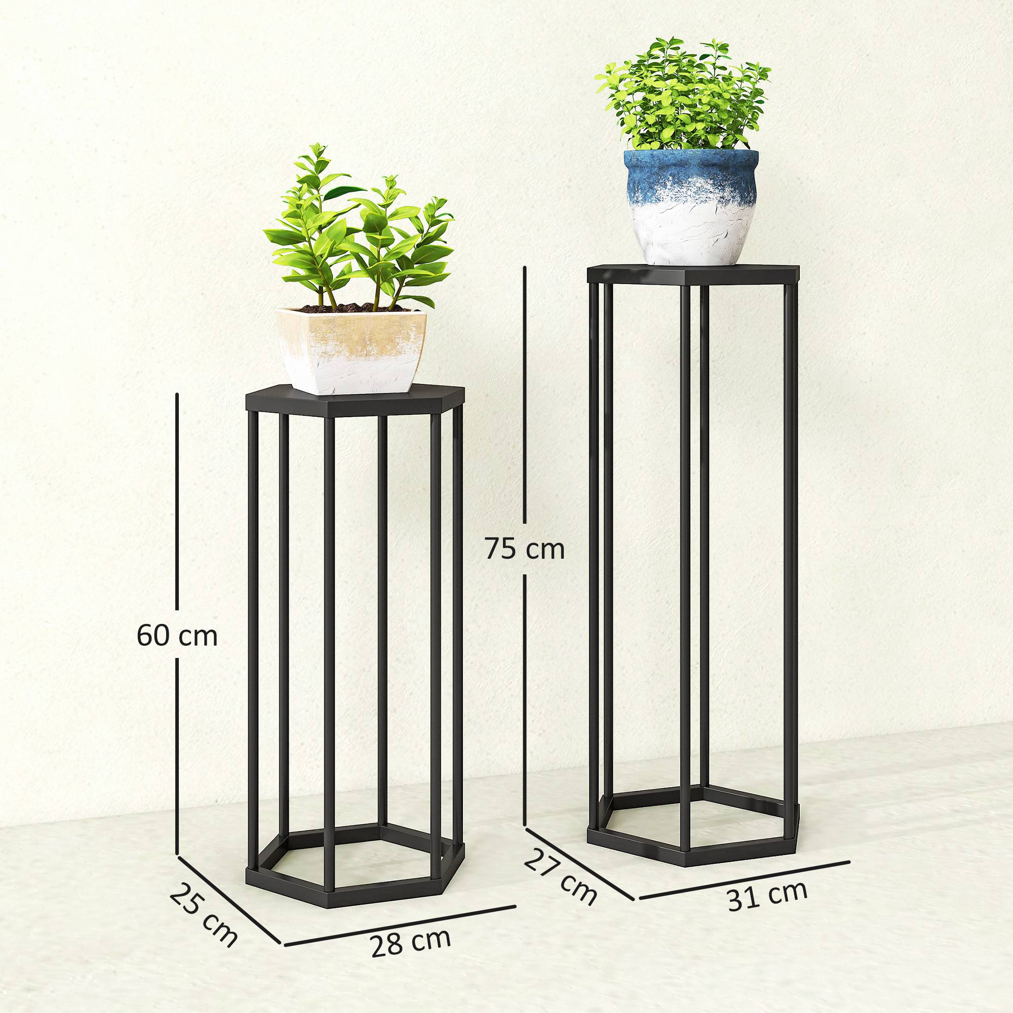 Ensemble de 2 supports pour plantes hexagonaux métal pots fleurs jardin terrasse balcon intérieur extérieur - Image 5