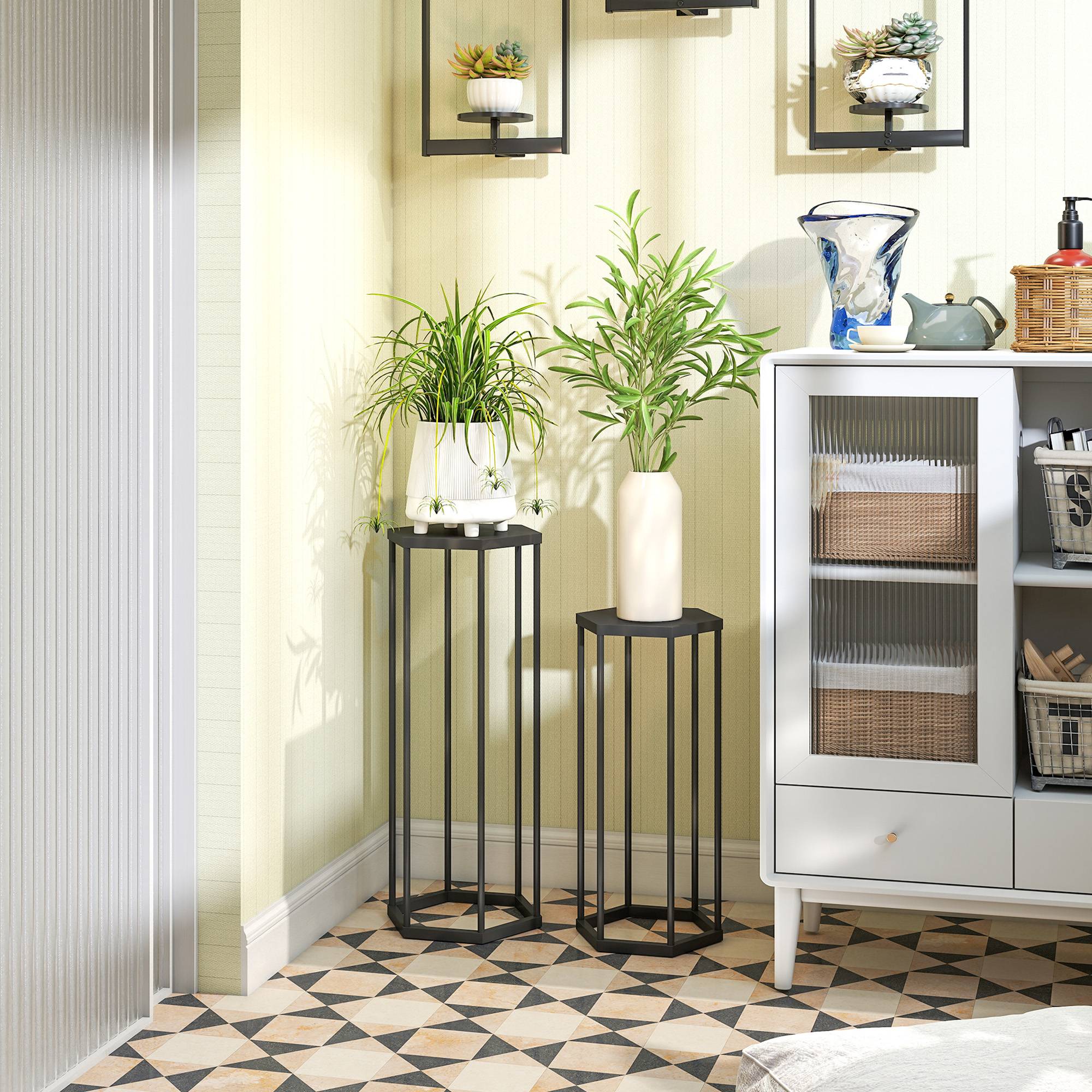 Ensemble de 2 supports pour plantes hexagonaux métal pots fleurs jardin terrasse balcon intérieur extérieur - Image 4