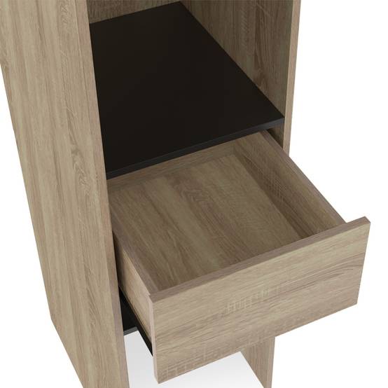 Dressing extensible MERYL 145/170 x 50 x 180 cm hêtre avec étagères + double penderie + miroir + rideau noir - Image 6