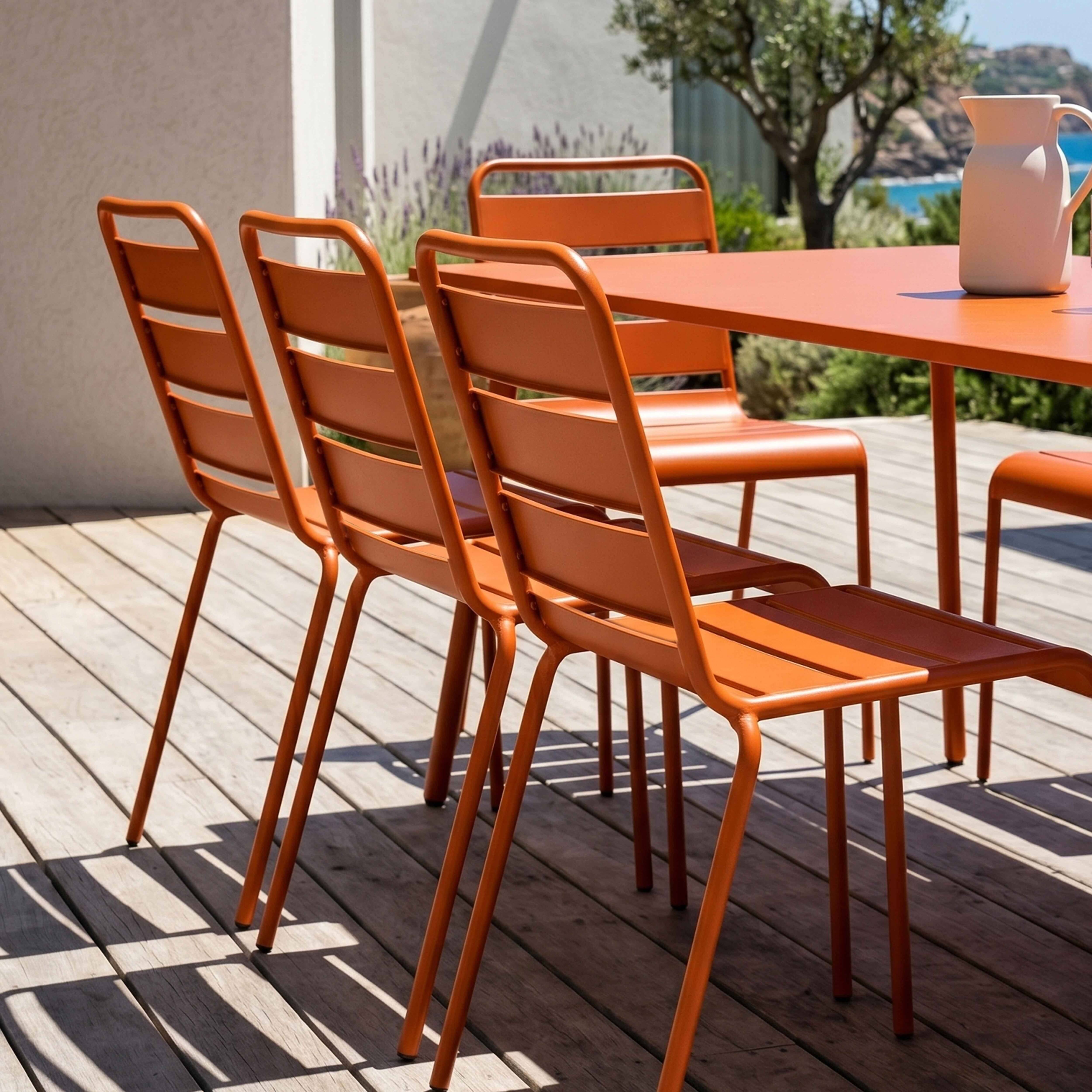 Oviala - Ensemble table de jardin et 8 chaises en métal orange Palavas - Oviala - Imagen 4