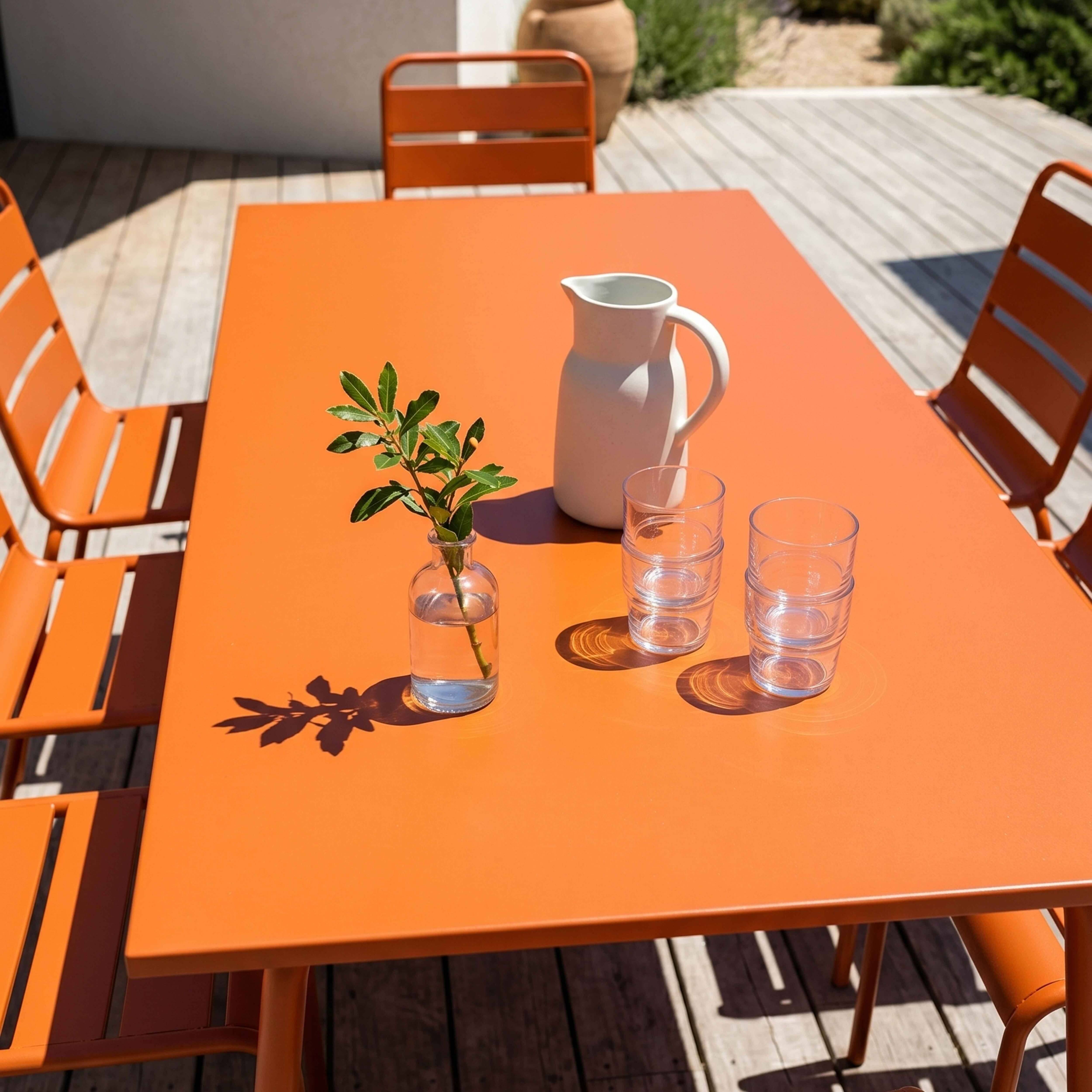 Oviala - Ensemble table de jardin et 8 chaises en métal orange Palavas - Oviala - Imagen 3