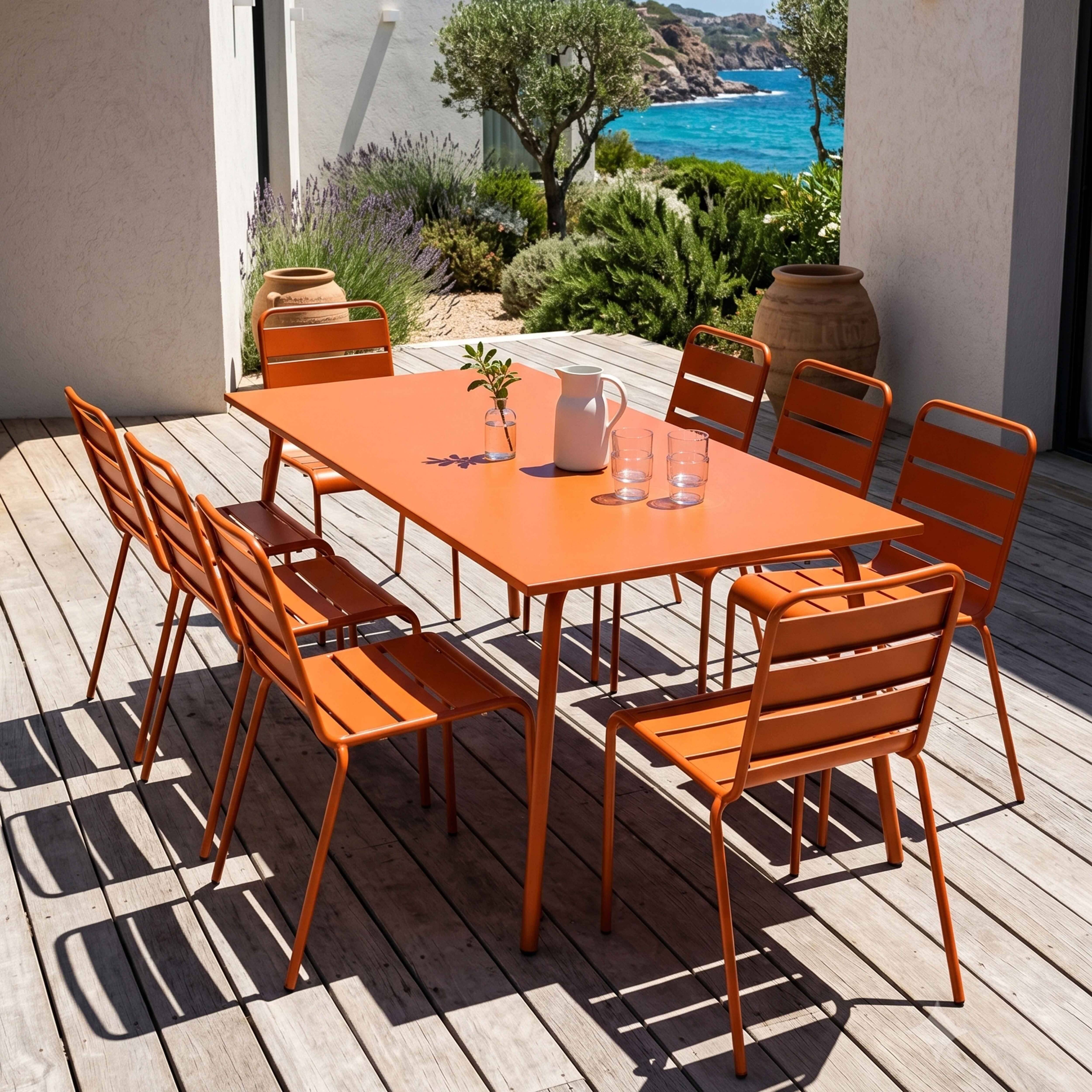Oviala - Ensemble table de jardin et 8 chaises en métal orange Palavas - Oviala - Imagen 2