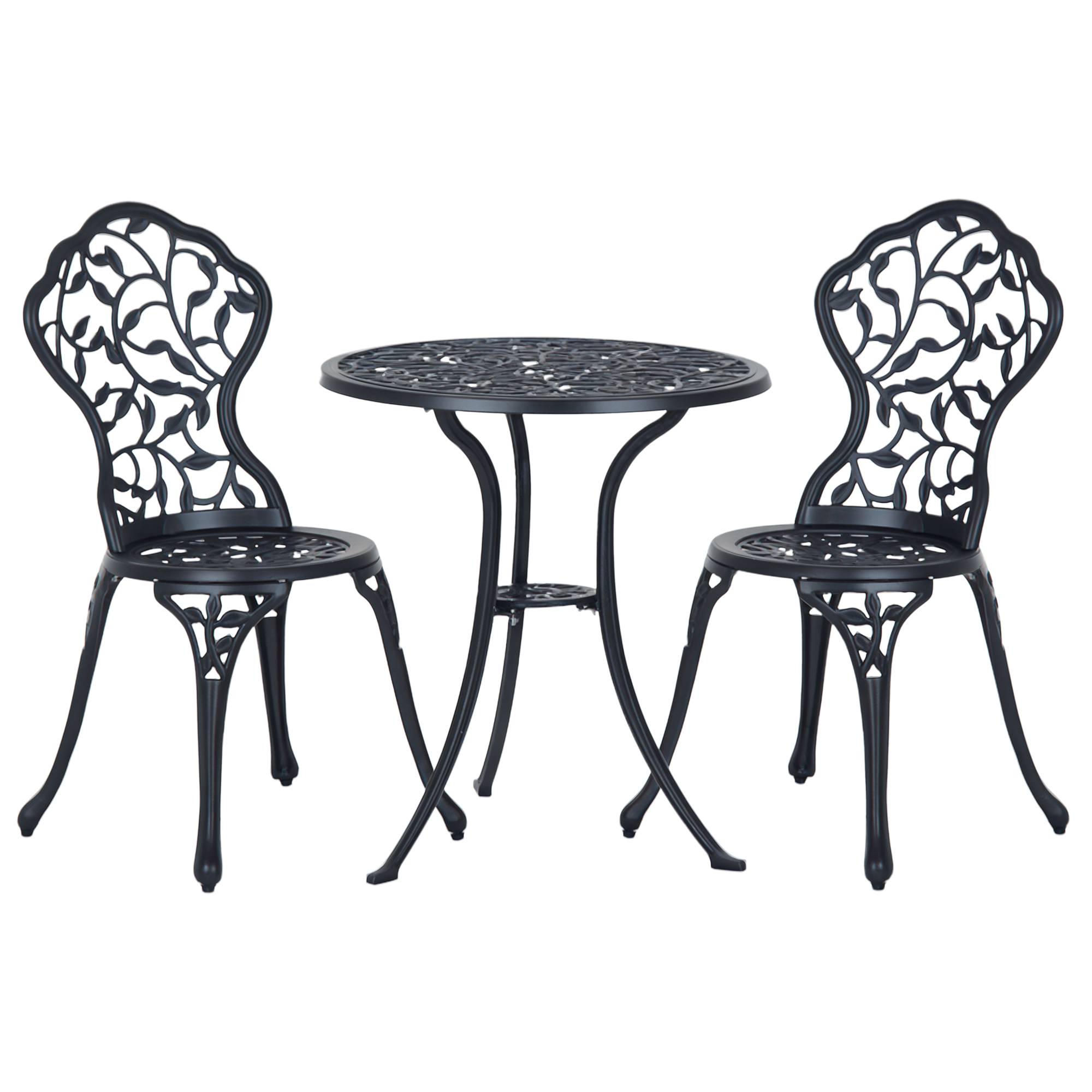 ComfortXL - Salon de jardin 3 pièces aluminium sculpté avec 2 chaises et table ronde 60cm noir - ComfortXL Outdoor Living - Image 1