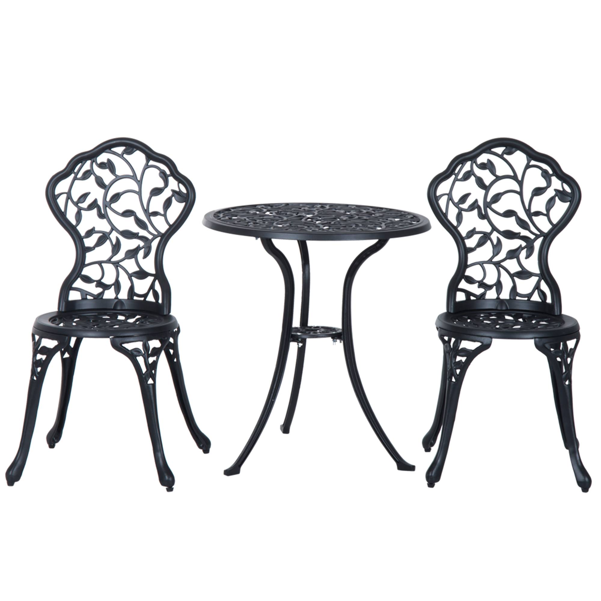ComfortXL - Salon de jardin 3 pièces aluminium sculpté avec 2 chaises et table ronde 60cm noir - ComfortXL Outdoor Living - Image 2