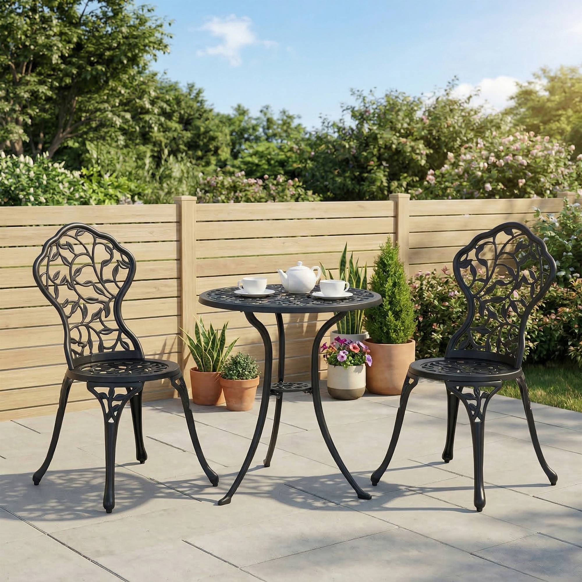 ComfortXL - Salon de jardin 3 pièces aluminium sculpté avec 2 chaises et table ronde 60cm noir - ComfortXL Outdoor Living - Image 3