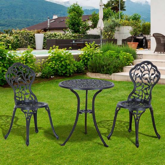 ComfortXL - Salon de jardin 3 pièces aluminium sculpté avec 2 chaises et table ronde 60cm noir - ComfortXL Outdoor Living - Image 4