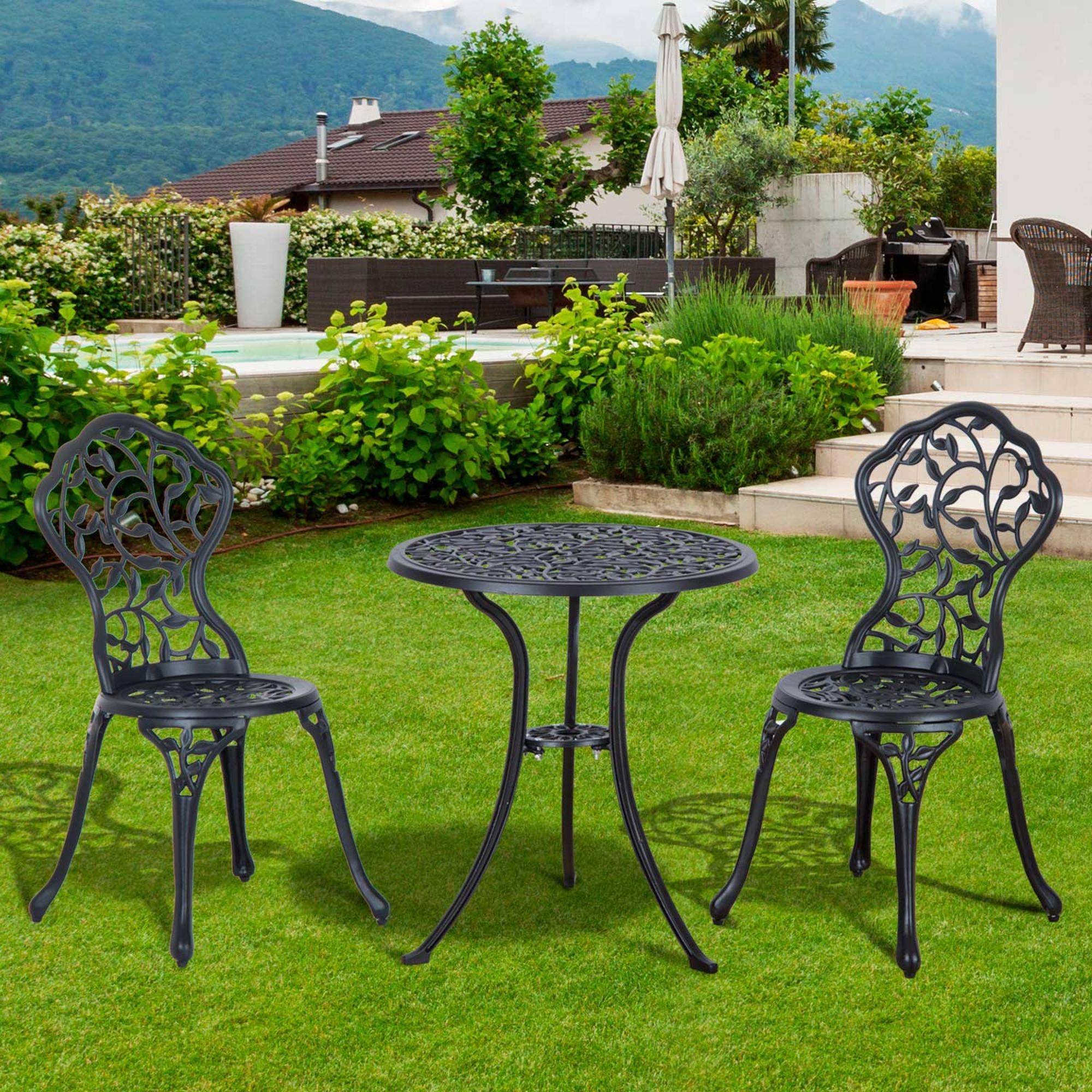 ComfortXL - Salon de jardin 3 pièces aluminium sculpté avec 2 chaises et table ronde 60cm noir - ComfortXL Outdoor Living - Image 4