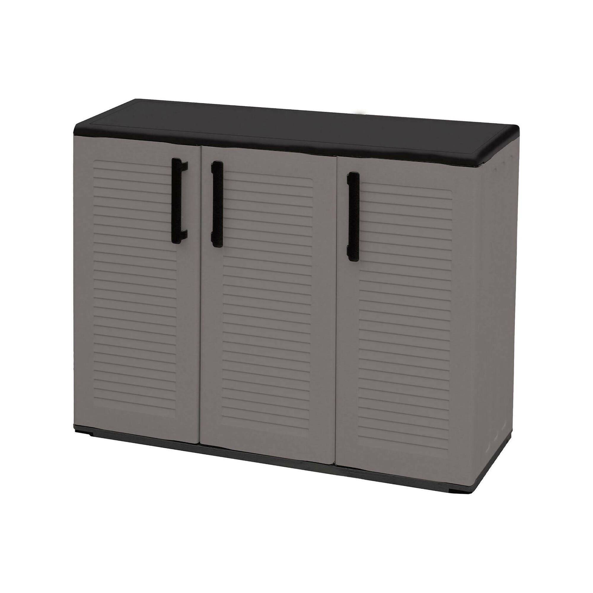 Dmora - Armoire d'extérieur Gesves, Armoire de balcon polyvalente, Armoire d'extérieur 3 portes, 102x37h84 cm, Gris et Noir, Finition rayée - Dmora - Imagen 4