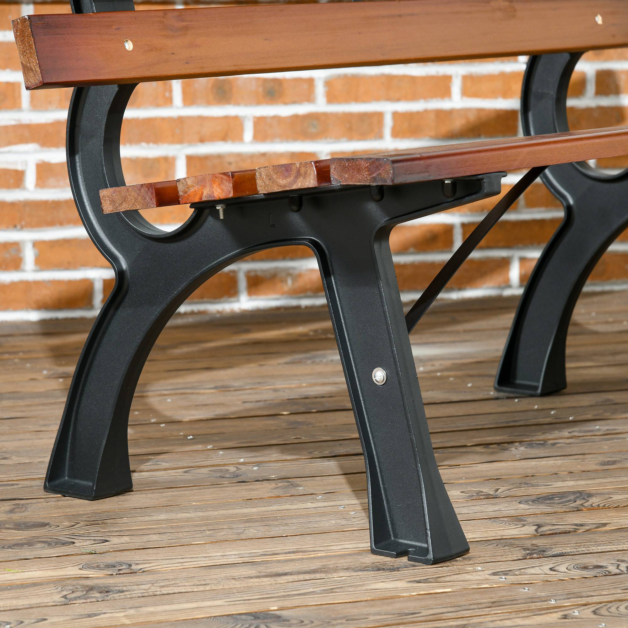 Outsunny - Banc de jardin 2 places style rural chic assise dossier à lattes bois sapin lasuré châssis fonte alu noir - Outsunny - Imagen 4