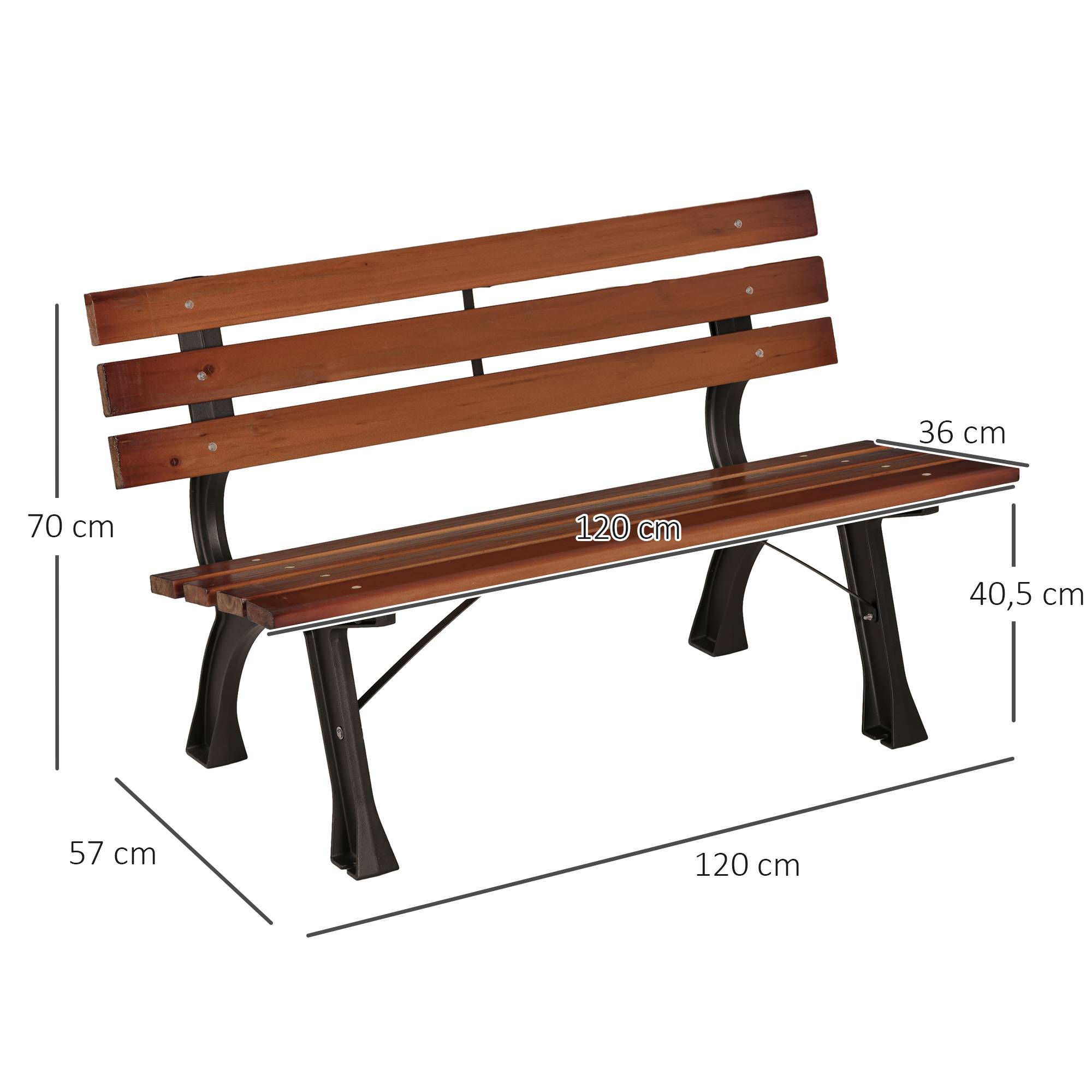 Outsunny - Banc de jardin 2 places style rural chic assise dossier à lattes bois sapin lasuré châssis fonte alu noir - Outsunny - Imagen 3