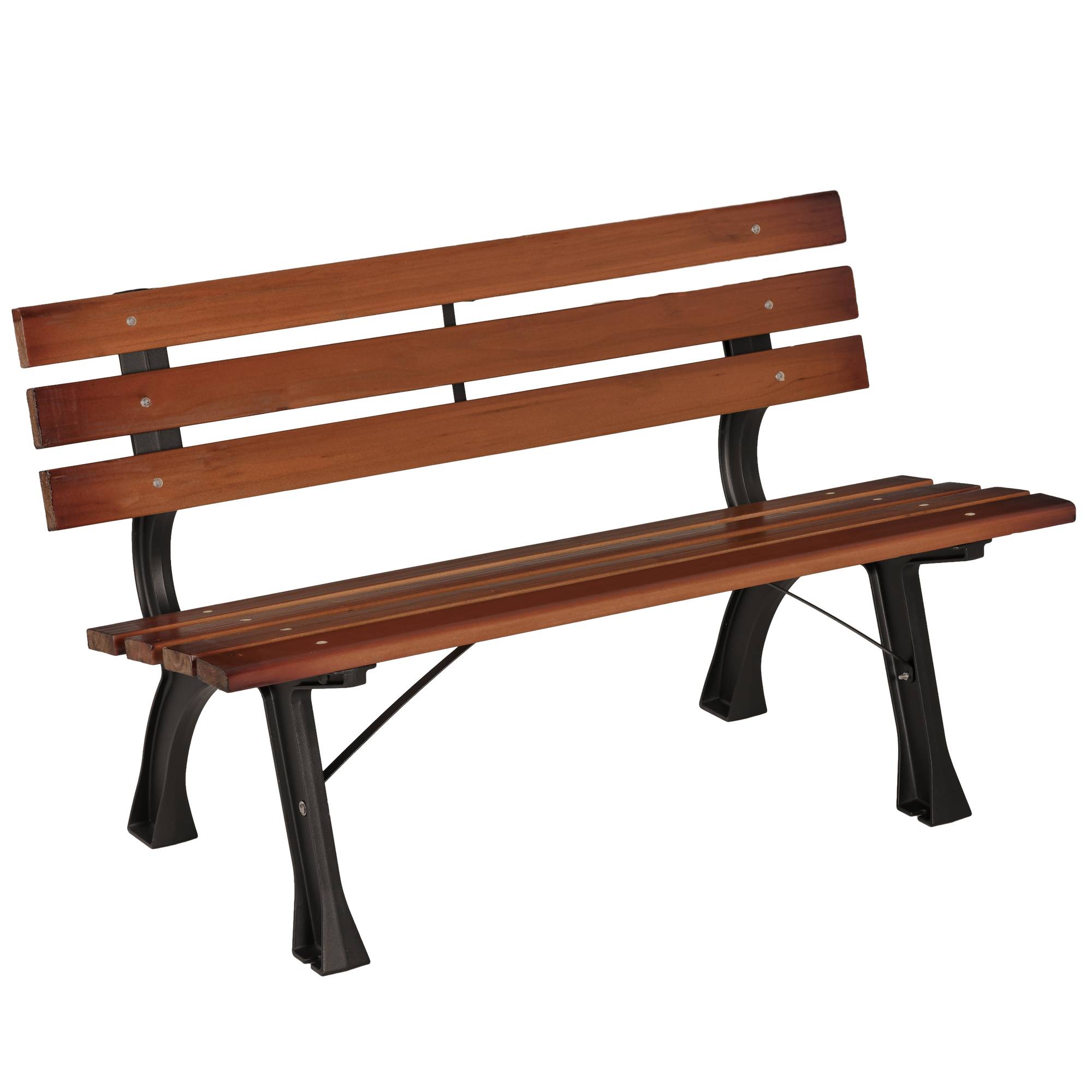 Outsunny - Banc de jardin 2 places style rural chic assise dossier à lattes bois sapin lasuré châssis fonte alu noir - Outsunny - Imagen 1