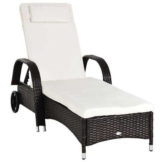 Bain de soleil Résine Tressée Jardin Piscine Dossier Réglable Roulettes Marron - ComfortXL Outdoor Living - Image 2
