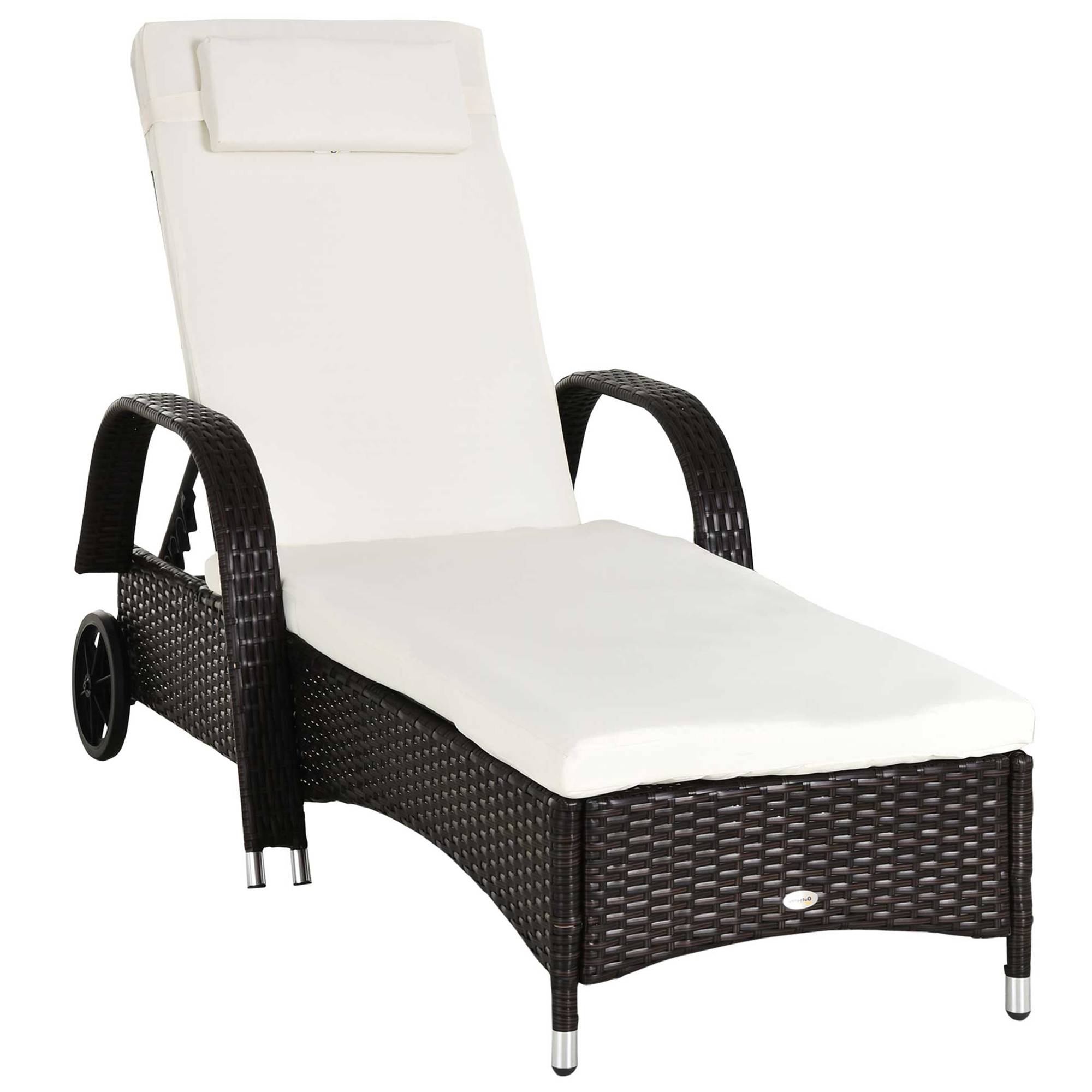 Bain de soleil Résine Tressée Jardin Piscine Dossier Réglable Roulettes Marron - ComfortXL Outdoor Living - Image 2