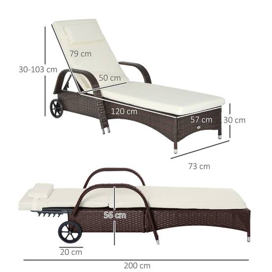 Bain de soleil Résine Tressée Jardin Piscine Dossier Réglable Roulettes Marron - ComfortXL Outdoor Living - Image 5