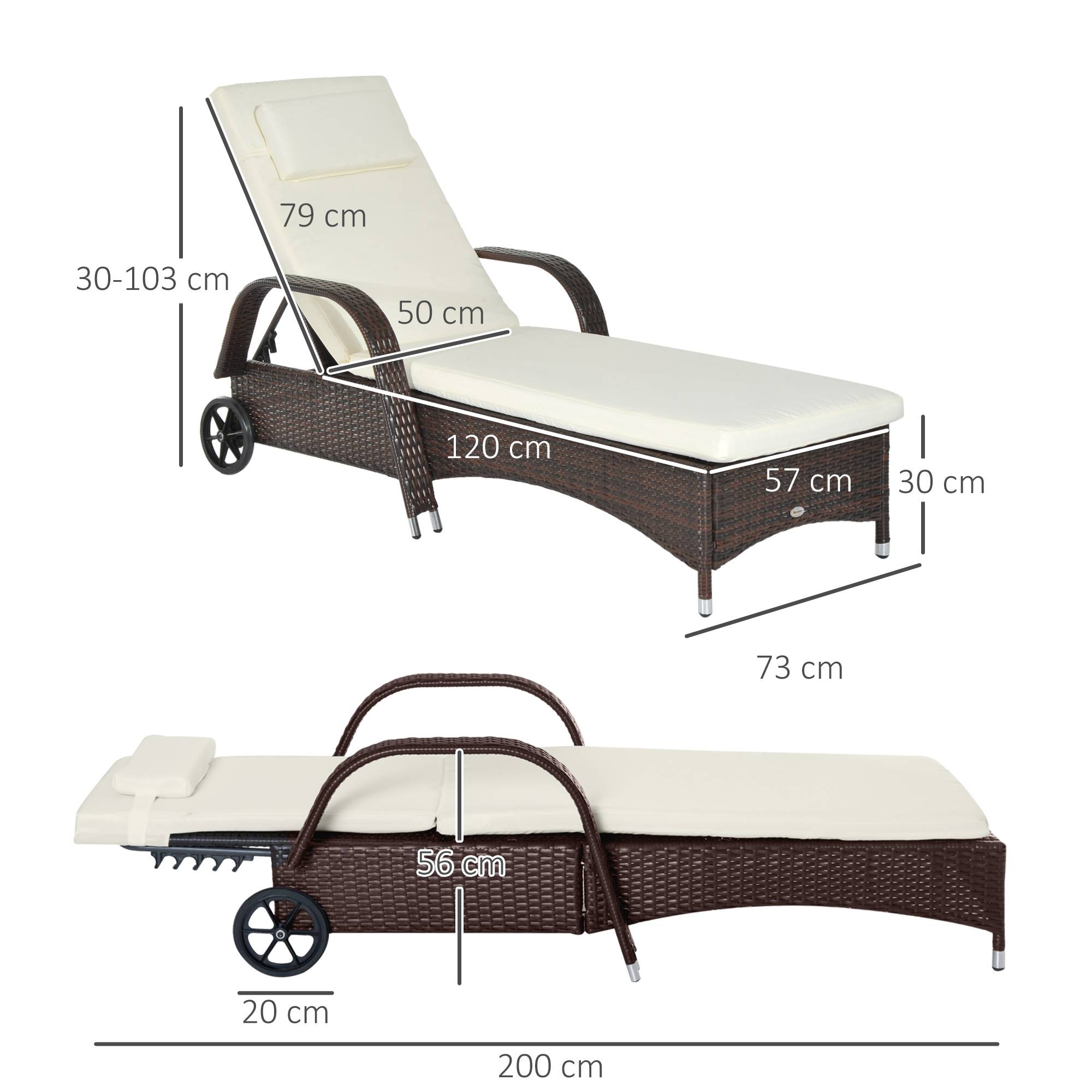 Bain de soleil Résine Tressée Jardin Piscine Dossier Réglable Roulettes Marron - ComfortXL Outdoor Living - Image 5
