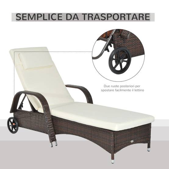 Bain de soleil Résine Tressée Jardin Piscine Dossier Réglable Roulettes Marron - ComfortXL Outdoor Living - Image 9
