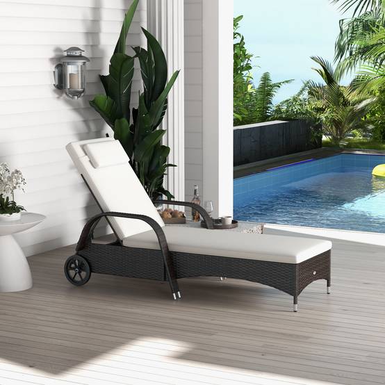 Bain de soleil Résine Tressée Jardin Piscine Dossier Réglable Roulettes Marron - ComfortXL Outdoor Living - Image 4