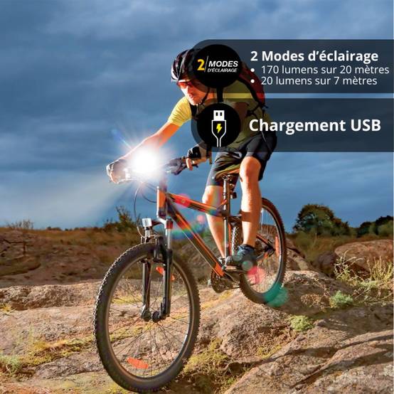Xanlite - Lampe frontale LED 2 en 1 pour vélo rechargeable USB, 170 Lumens - FR200VEL - Image 4