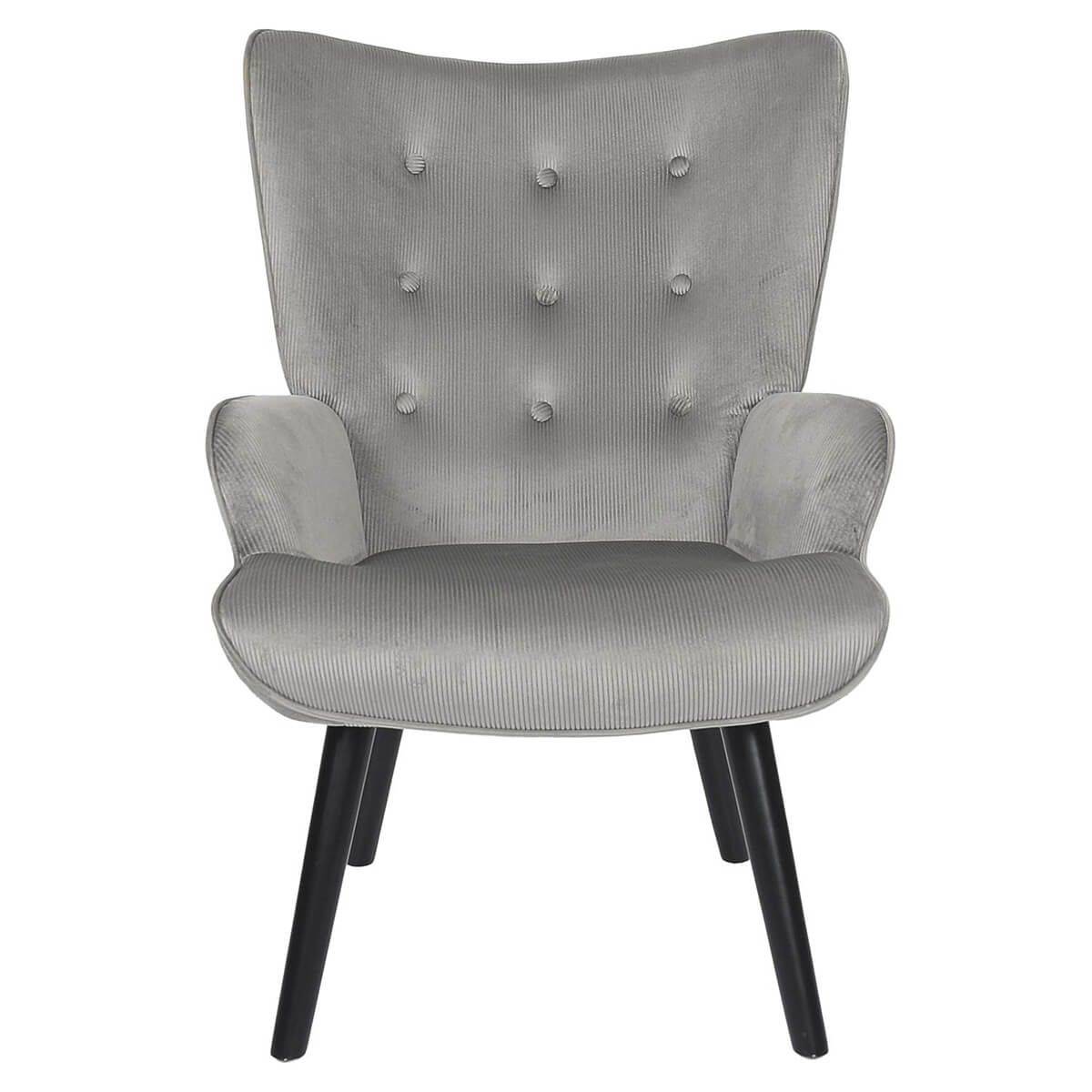 ALTOBUY - Fauteuil Tissu velours côtelé gris clair et piétement hévéa laqué noir - HAMZA - Image 3