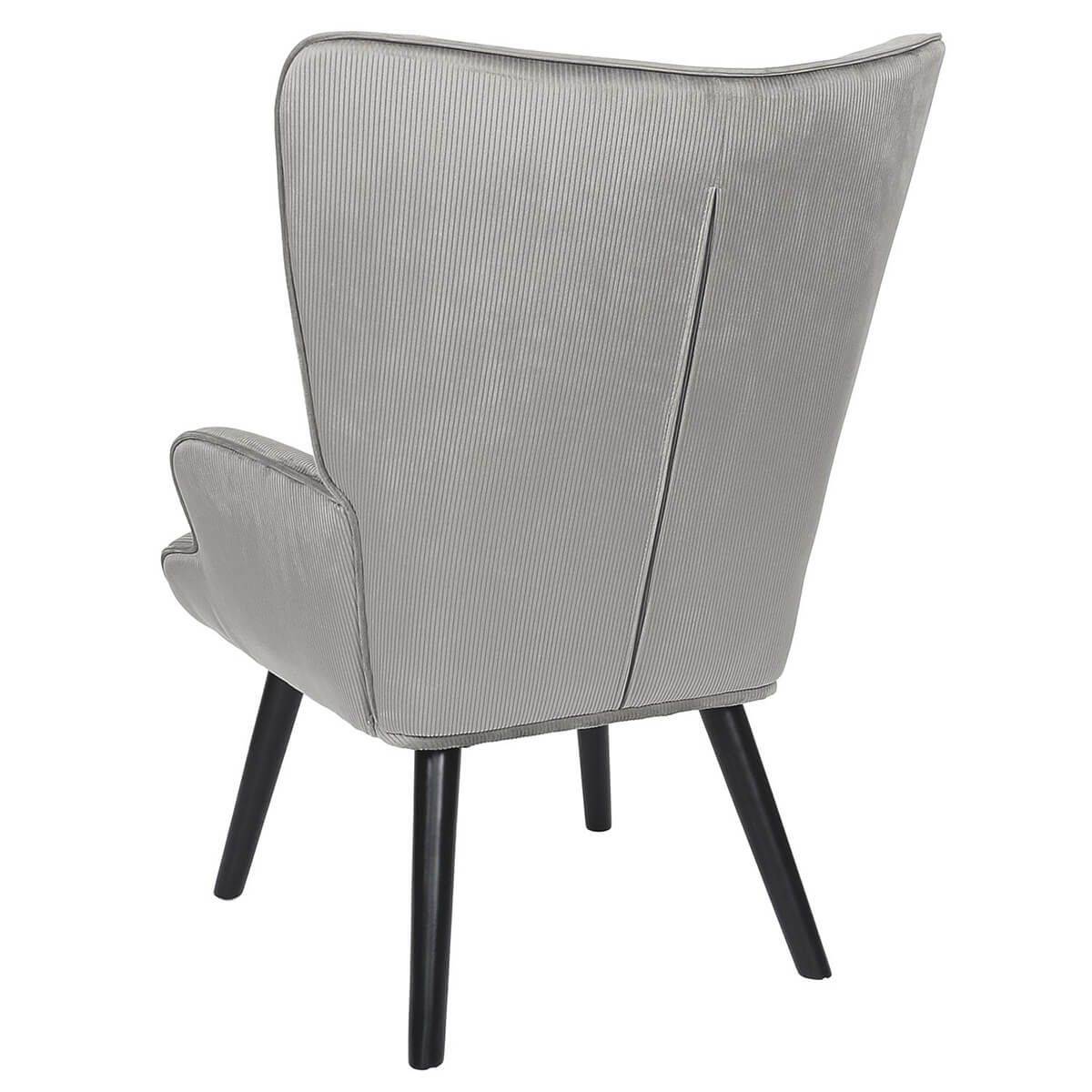 ALTOBUY - Fauteuil Tissu velours côtelé gris clair et piétement hévéa laqué noir - HAMZA - Image 5