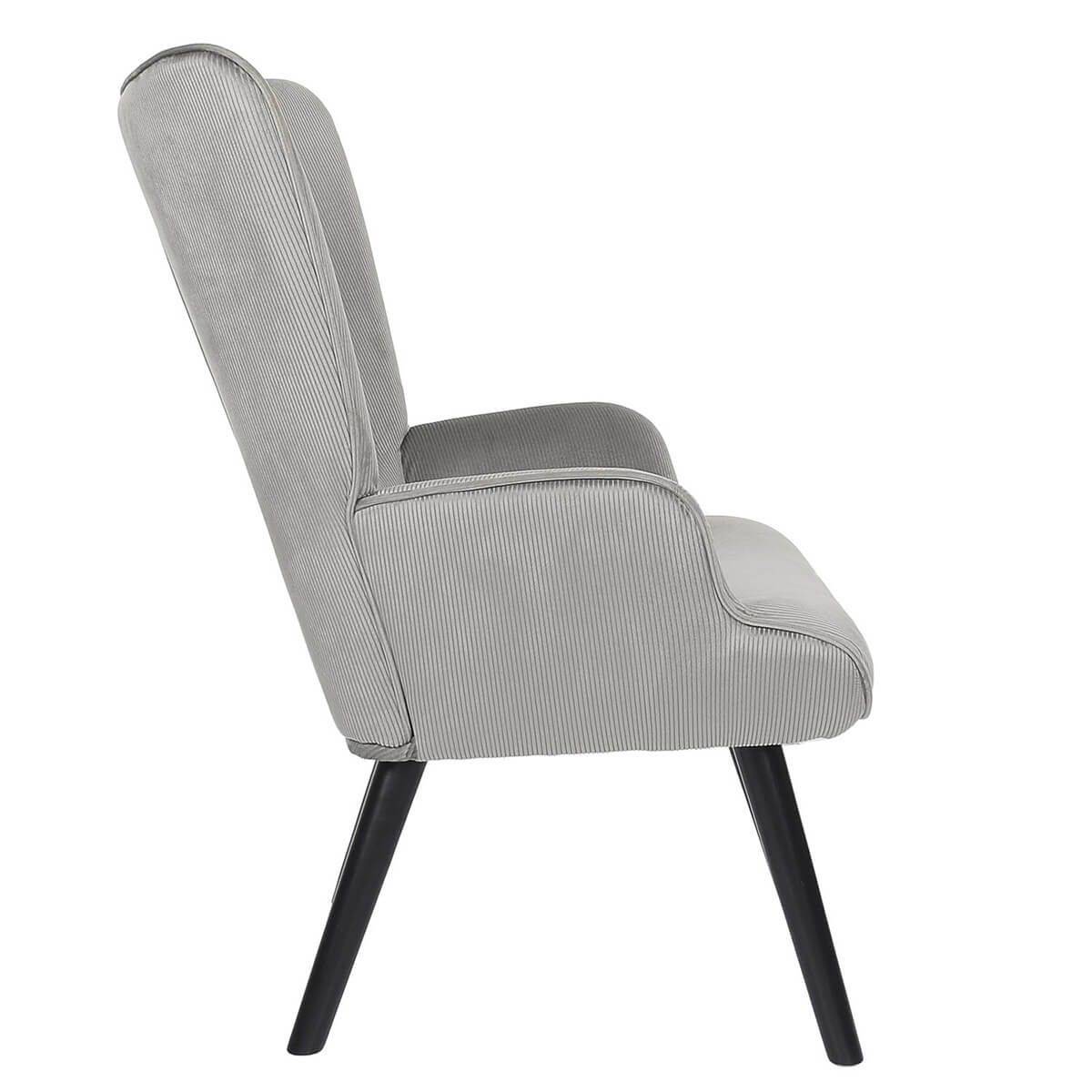 ALTOBUY - Fauteuil Tissu velours côtelé gris clair et piétement hévéa laqué noir - HAMZA - Image 4