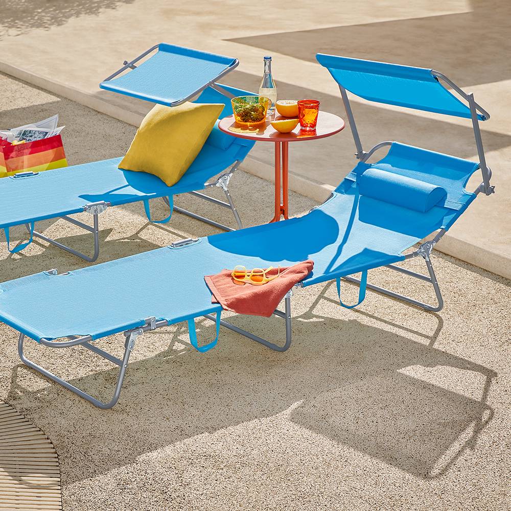 Bain de Soleil Transat de Jardin avec Appui-tête et Pochette latérale Pliable, Réglable et Inclinable Bleu L.198 x l.63 x H.65 cm SoBuy - Imagen 10