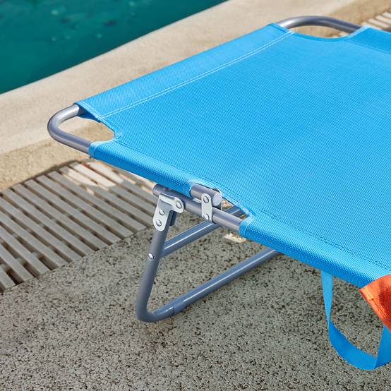 Bain de Soleil Transat de Jardin avec Appui-tête et Pochette latérale Pliable, Réglable et Inclinable Bleu L.198 x l.63 x H.65 cm SoBuy - Image 5