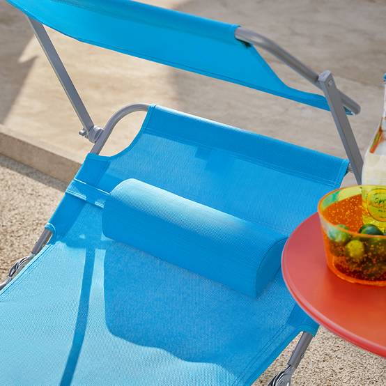 Bain de Soleil Transat de Jardin avec Appui-tête et Pochette latérale Pliable, Réglable et Inclinable Bleu L.198 x l.63 x H.65 cm SoBuy - Image 7