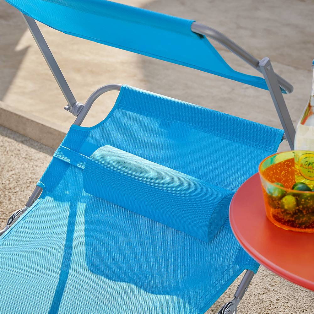 Bain de Soleil Transat de Jardin avec Appui-tête et Pochette latérale Pliable, Réglable et Inclinable Bleu L.198 x l.63 x H.65 cm SoBuy - Imagen 7