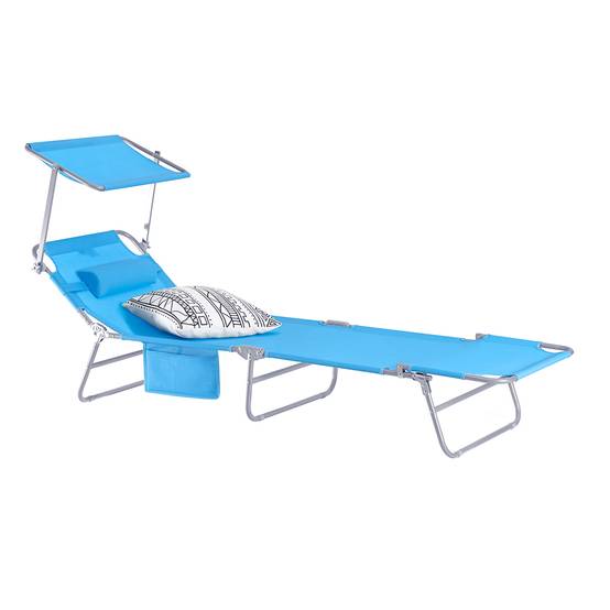 Bain de Soleil Transat de Jardin avec Appui-tête et Pochette latérale Pliable, Réglable et Inclinable Bleu L.198 x l.63 x H.65 cm SoBuy - Image 1
