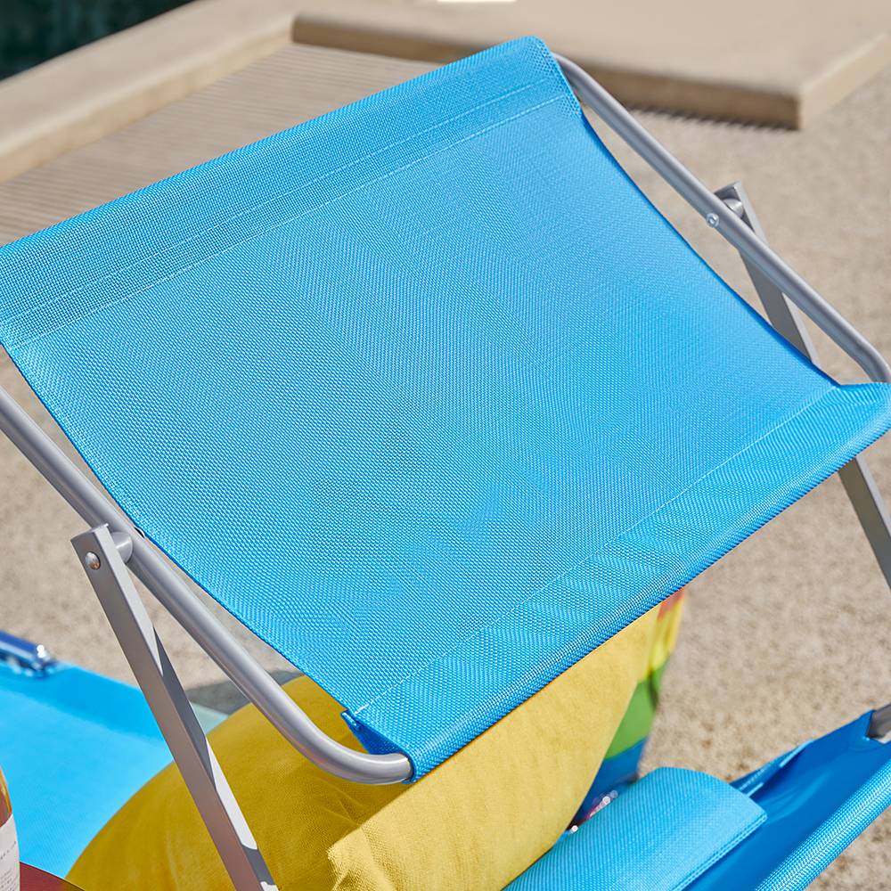 Bain de Soleil Transat de Jardin avec Appui-tête et Pochette latérale Pliable, Réglable et Inclinable Bleu L.198 x l.63 x H.65 cm SoBuy - Imagen 6