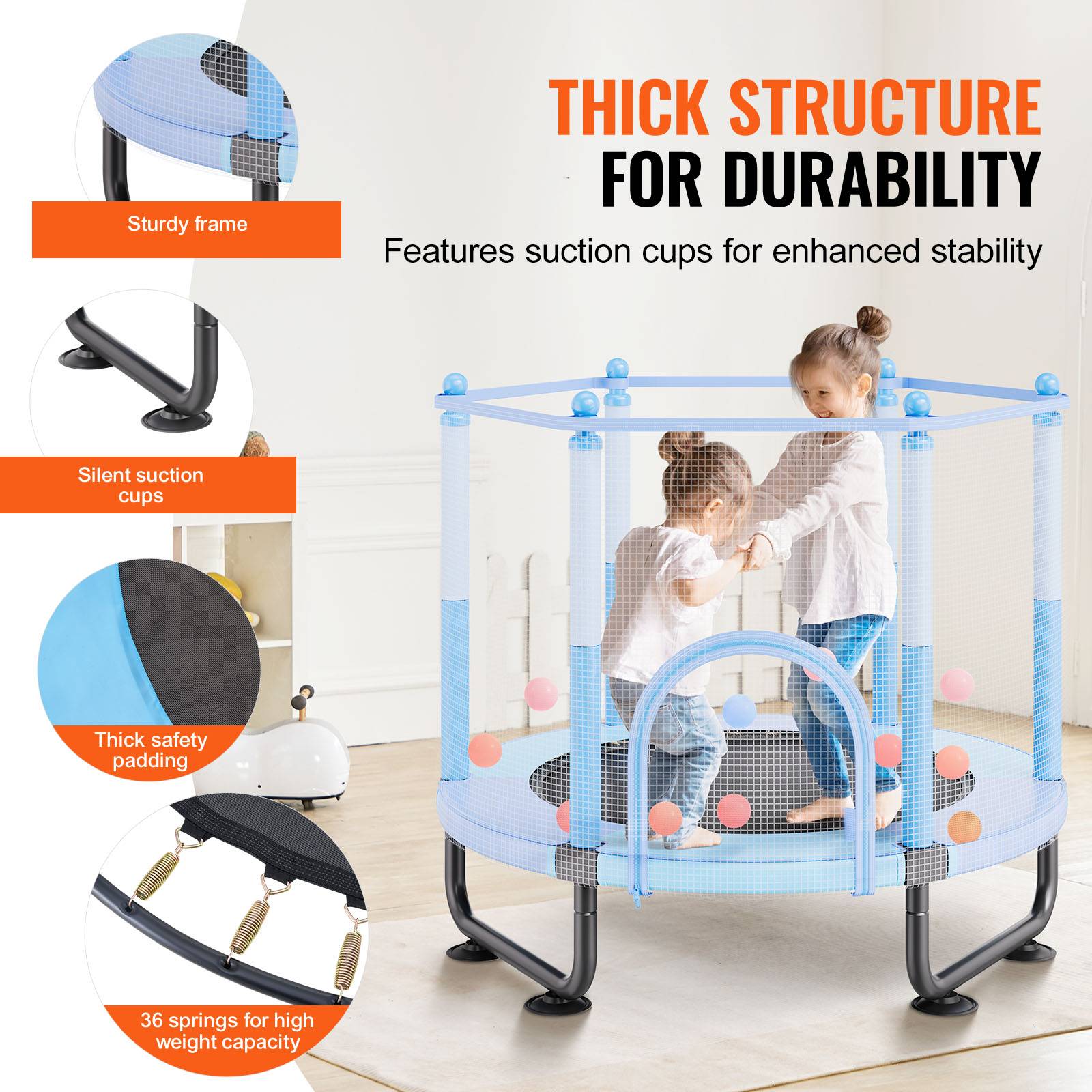 Vevor - VEVOR mini trampoline 1545 mm avec filet 360°, panier de basket et balle, pour enfants 3+ ans, bleu - Image 7