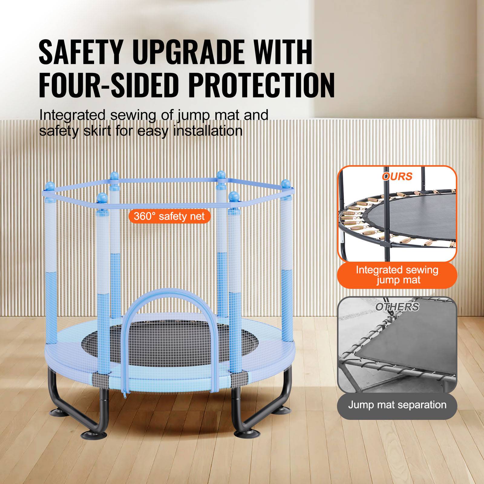 Vevor - VEVOR mini trampoline 1545 mm avec filet 360°, panier de basket et balle, pour enfants 3+ ans, bleu - Image 3