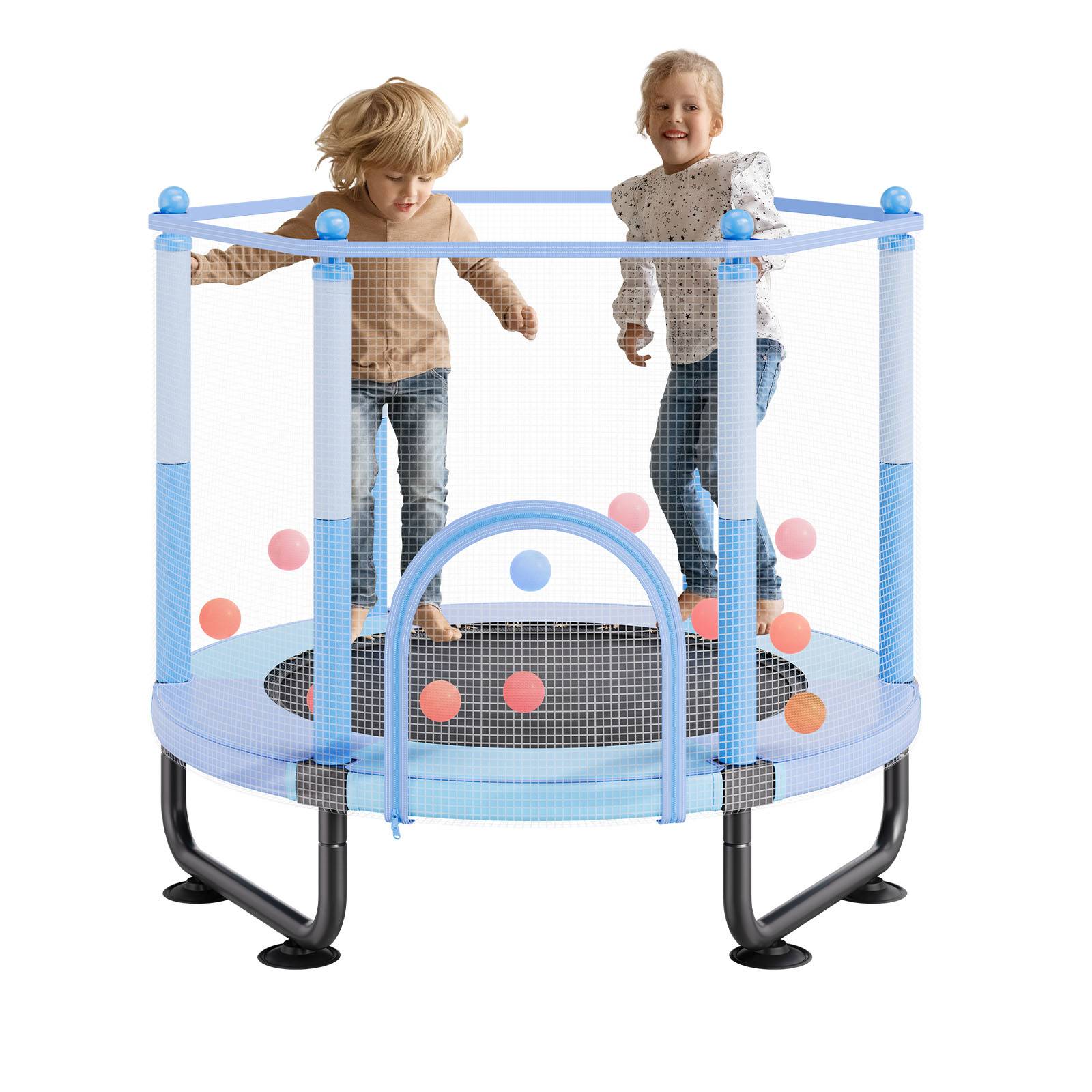 Vevor - VEVOR mini trampoline 1545 mm avec filet 360°, panier de basket et balle, pour enfants 3+ ans, bleu