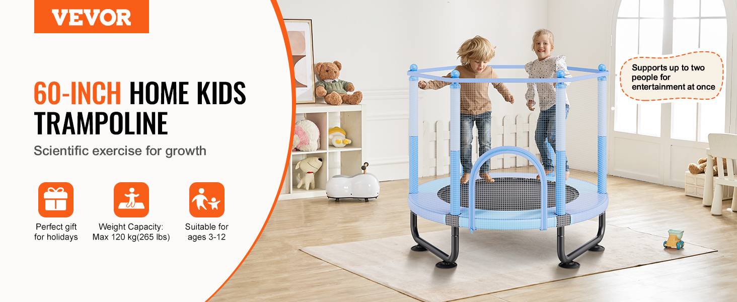 Vevor - VEVOR mini trampoline 1545 mm avec filet 360°, panier de basket et balle, pour enfants 3+ ans, bleu - Image 9
