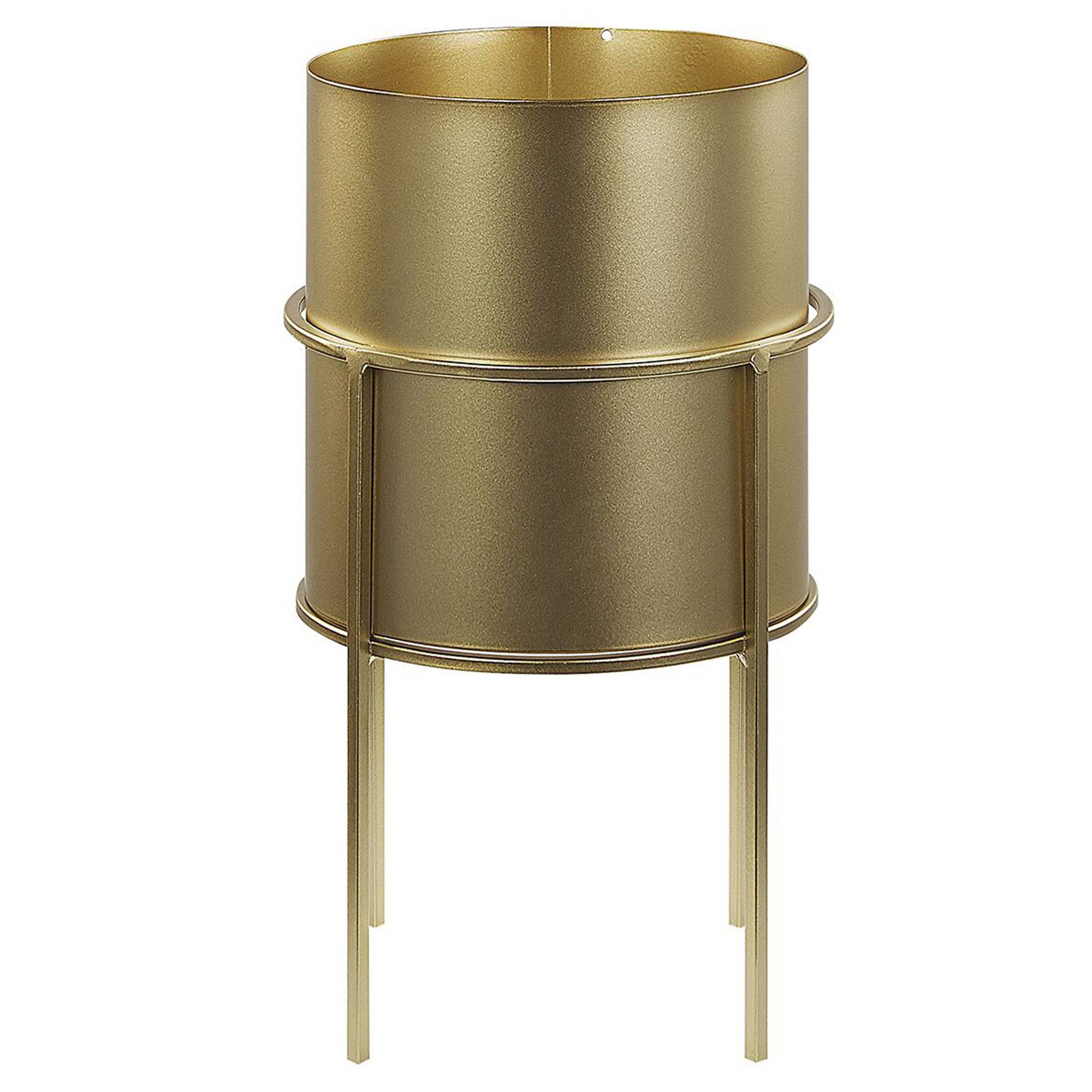 Beliani - Cache Pot de Fleurs en Acier Doré 16 cm de Diamètre et en Forme de Tambour pour Intérieur ou Extérieur Glamour Beliani - Imagen 1