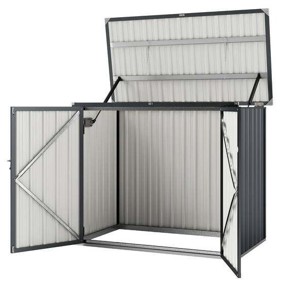 Outsunny - Cache poubelle extérieur double porte verrouillable - couvercle relevable - acier galvanisé - 150x80x117cm - gris - Outsunny - Image 5