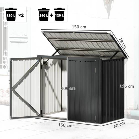 Outsunny - Cache poubelle extérieur double porte verrouillable - couvercle relevable - acier galvanisé - 150x80x117cm - gris - Outsunny - Image 3