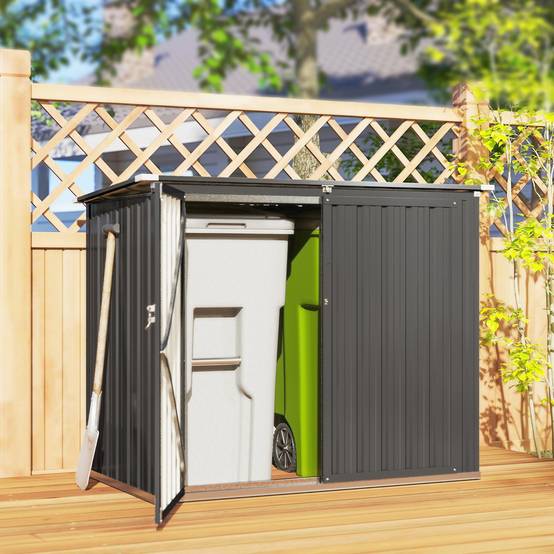 Outsunny - Cache poubelle extérieur double porte verrouillable - couvercle relevable - acier galvanisé - 150x80x117cm - gris - Outsunny - Image 2