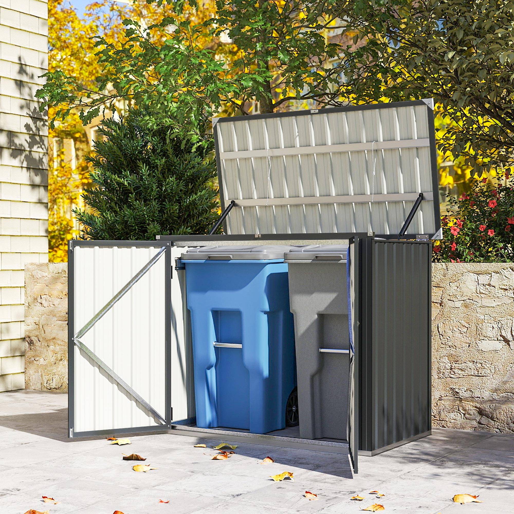 Outsunny - Cache poubelle extérieur double porte verrouillable - couvercle relevable - acier galvanisé - 150x80x117cm - gris - Outsunny - Image 4