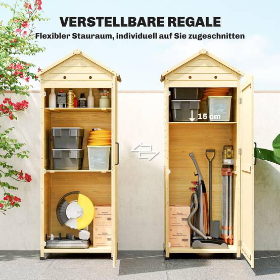 ComfortXL - Armoire de jardin haute en bois de sapin naturel rangement extérieur hauteur intérieure 199 cm toit en métal galvanisé - Image 5