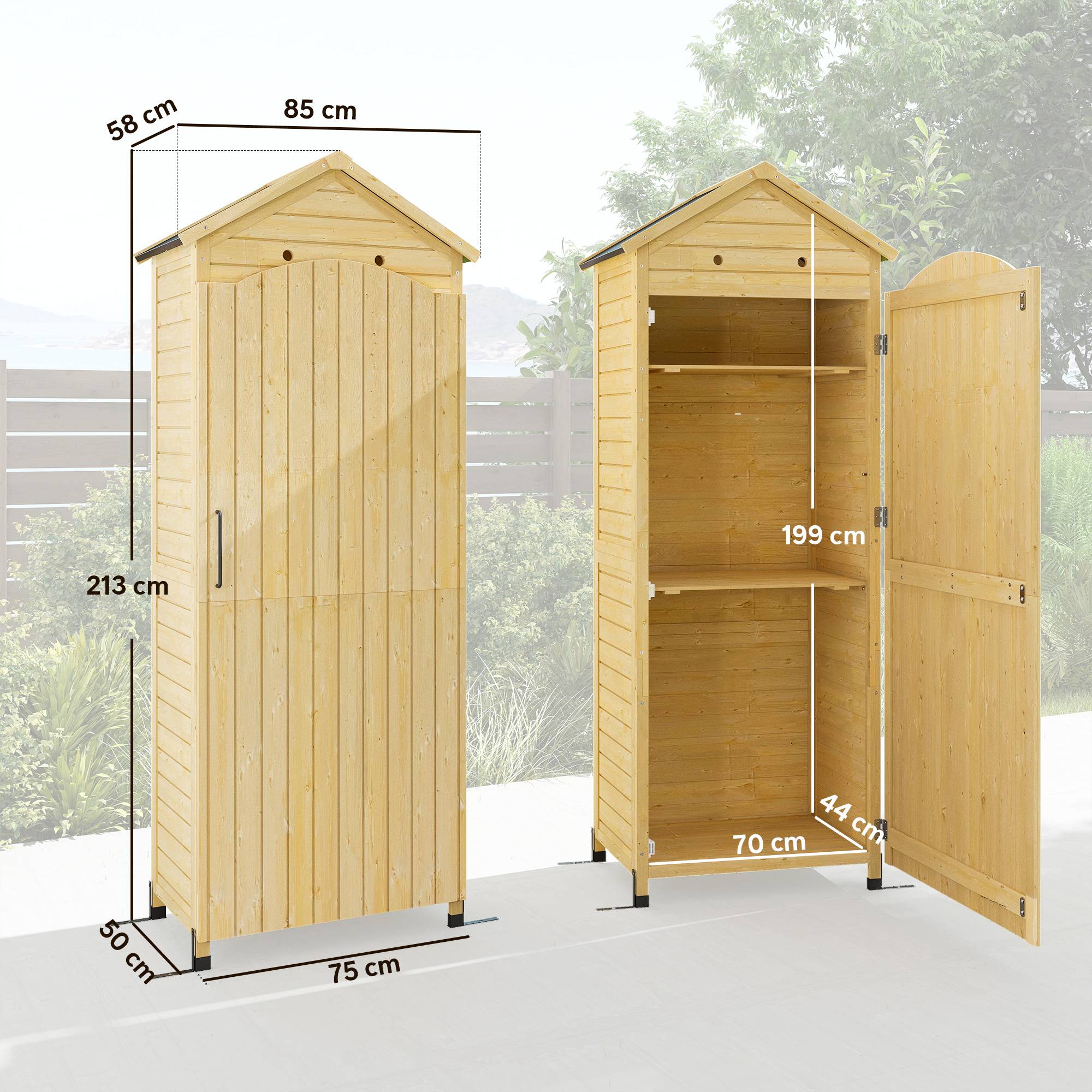 ComfortXL - Armoire de jardin haute en bois de sapin naturel rangement extérieur hauteur intérieure 199 cm toit en métal galvanisé - Image 3