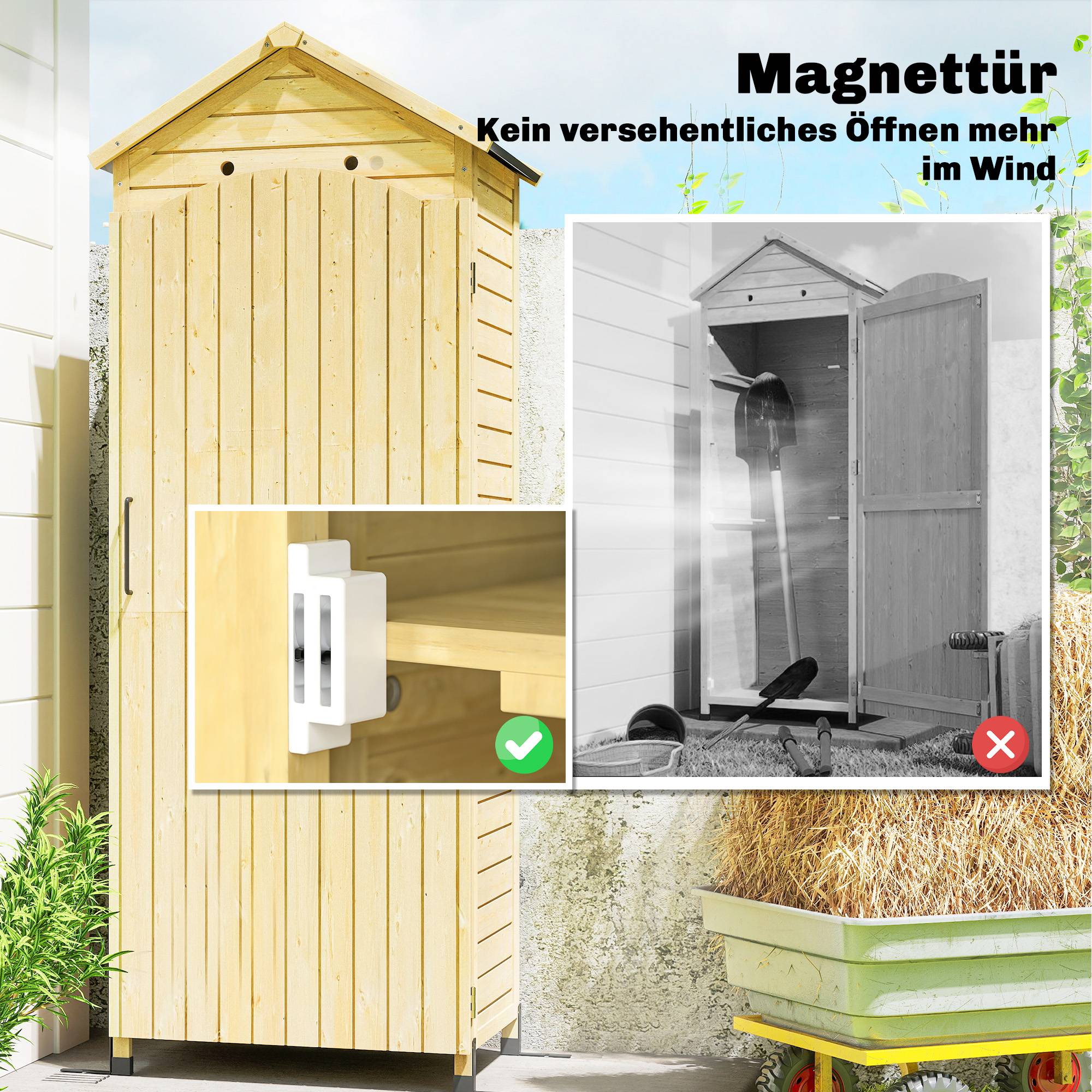 ComfortXL - Armoire de jardin haute en bois de sapin naturel rangement extérieur hauteur intérieure 199 cm toit en métal galvanisé - Image 9
