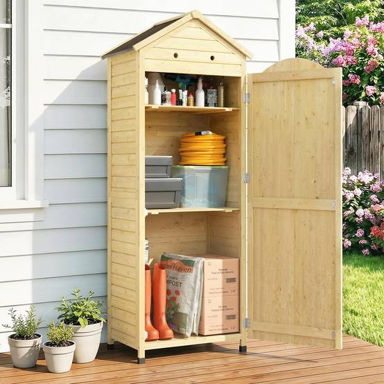 ComfortXL - Armoire de jardin haute en bois de sapin naturel rangement extérieur hauteur intérieure 199 cm toit en métal galvanisé - Image 1