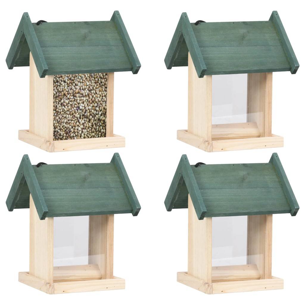 Lot de 4 Mangeoires à oiseaux en bois de sapin à suspendre pour jardin Beige – ComfortXL Pet Living - Image 1