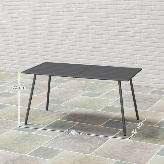 Table à manger de jardin acier 6 personnes plateau à lattes 150x80x74cm gris - ComfortXL Outdoor Living - Image 5