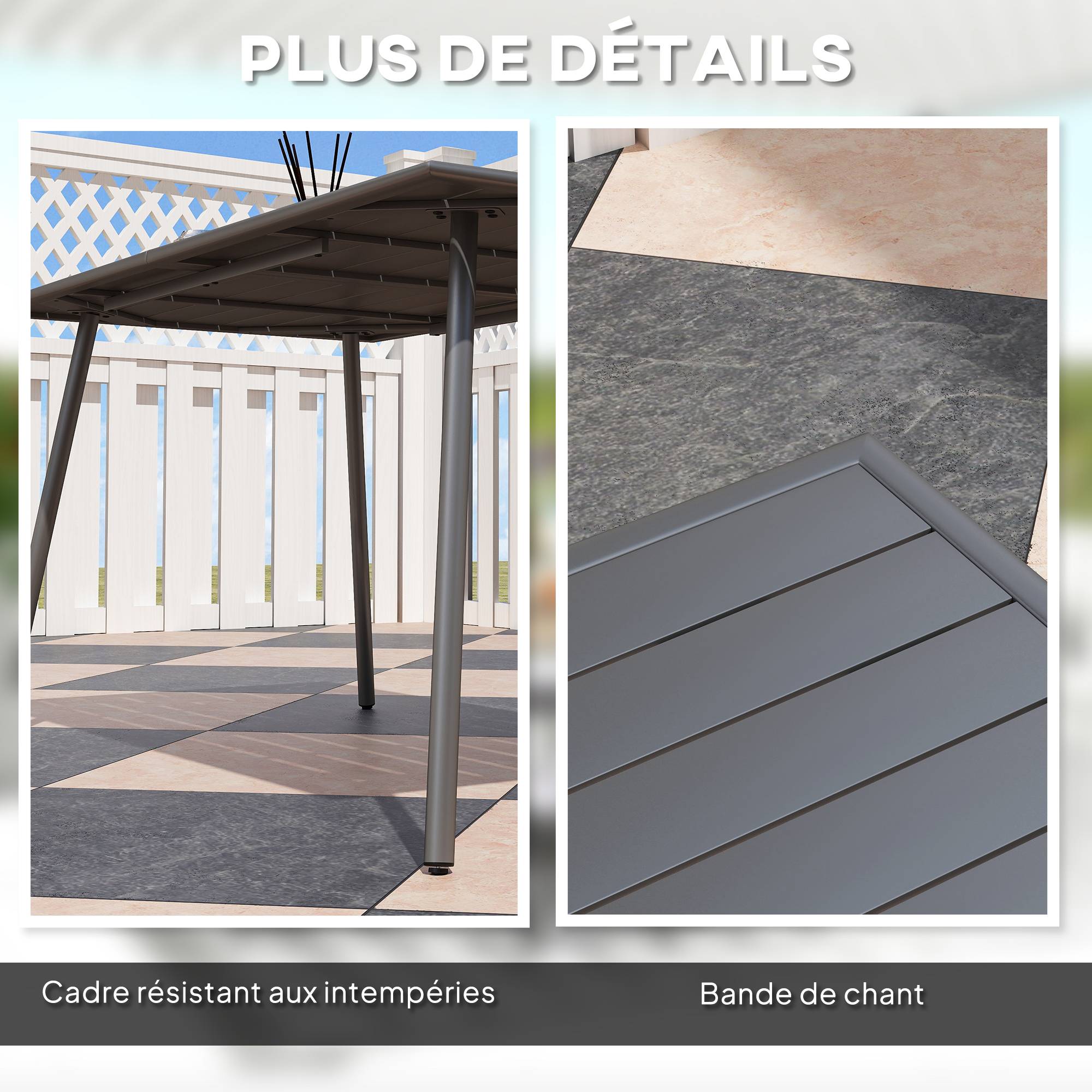 Table à manger de jardin acier 6 personnes plateau à lattes 150x80x74cm gris - ComfortXL Outdoor Living - Image 8