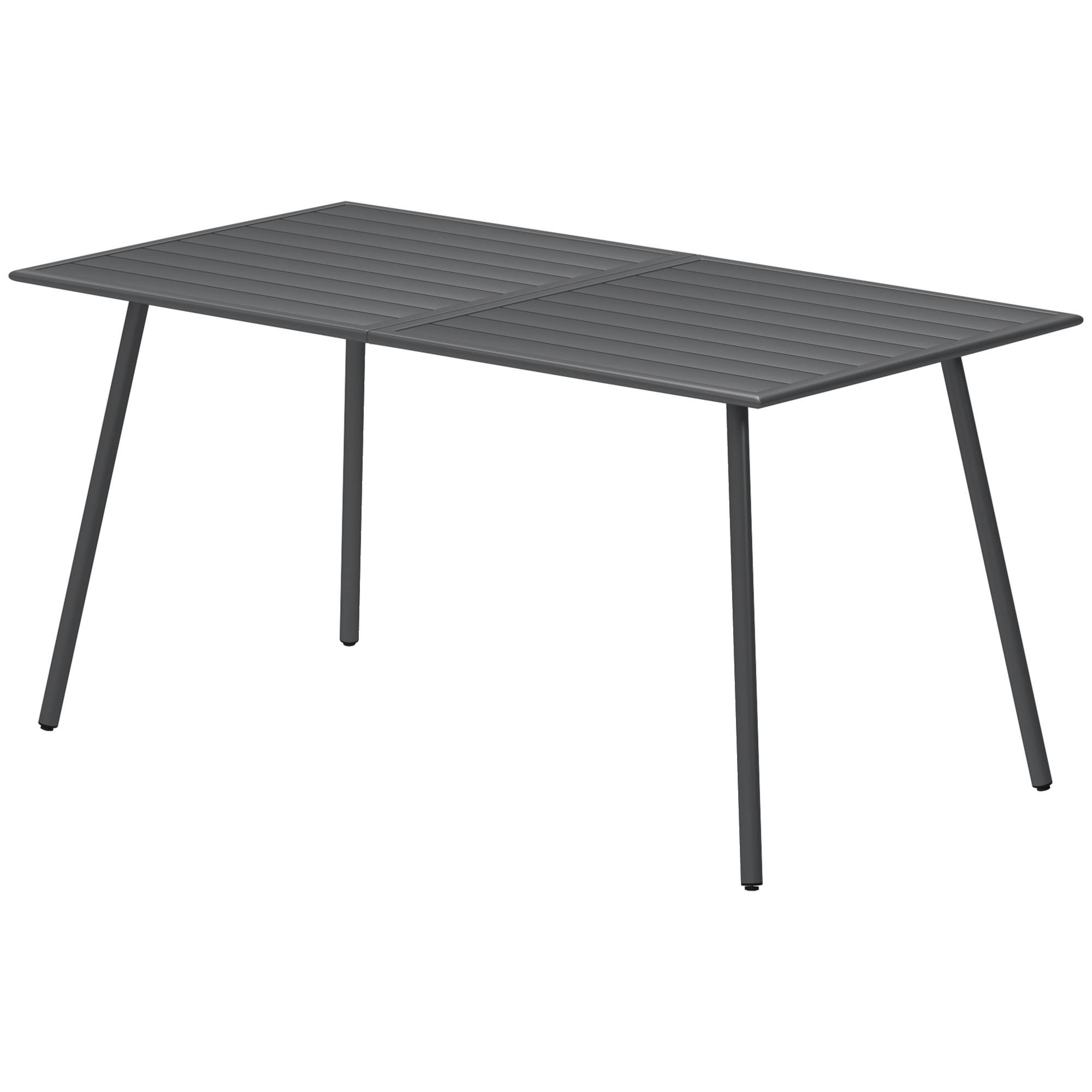 Table à manger de jardin acier 6 personnes plateau à lattes 150x80x74cm gris - ComfortXL Outdoor Living - Image 2