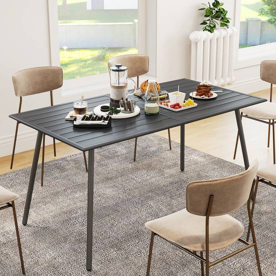 Table à manger de jardin acier 6 personnes plateau à lattes 150x80x74cm gris - ComfortXL Outdoor Living - Image 9