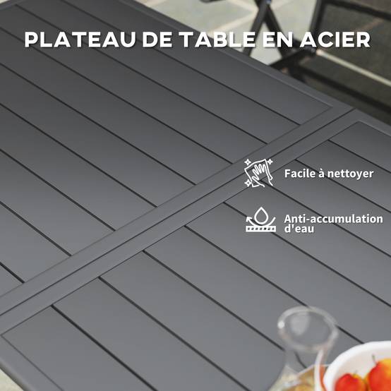 Table à manger de jardin acier 6 personnes plateau à lattes 150x80x74cm gris - ComfortXL Outdoor Living - Image 7